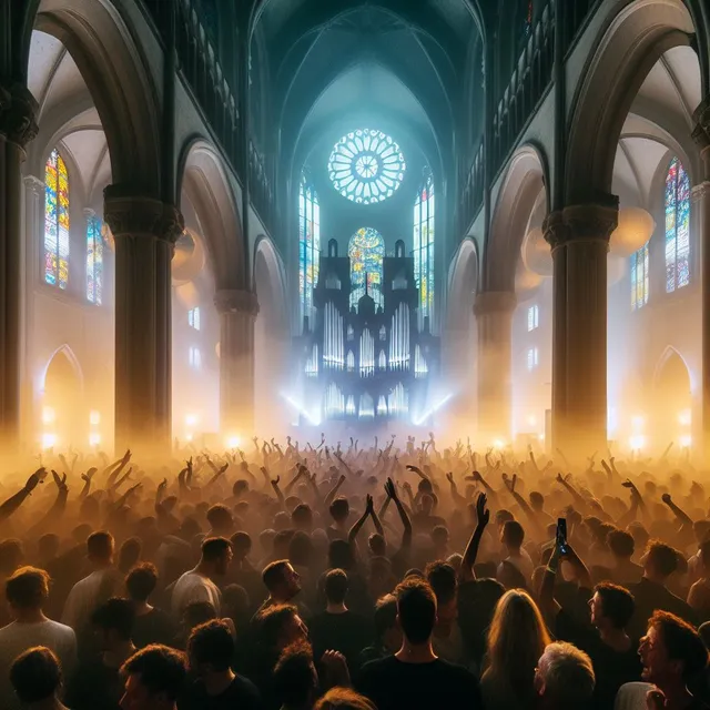 Een technofeest in de Grote Kerk in Apeldoorn.